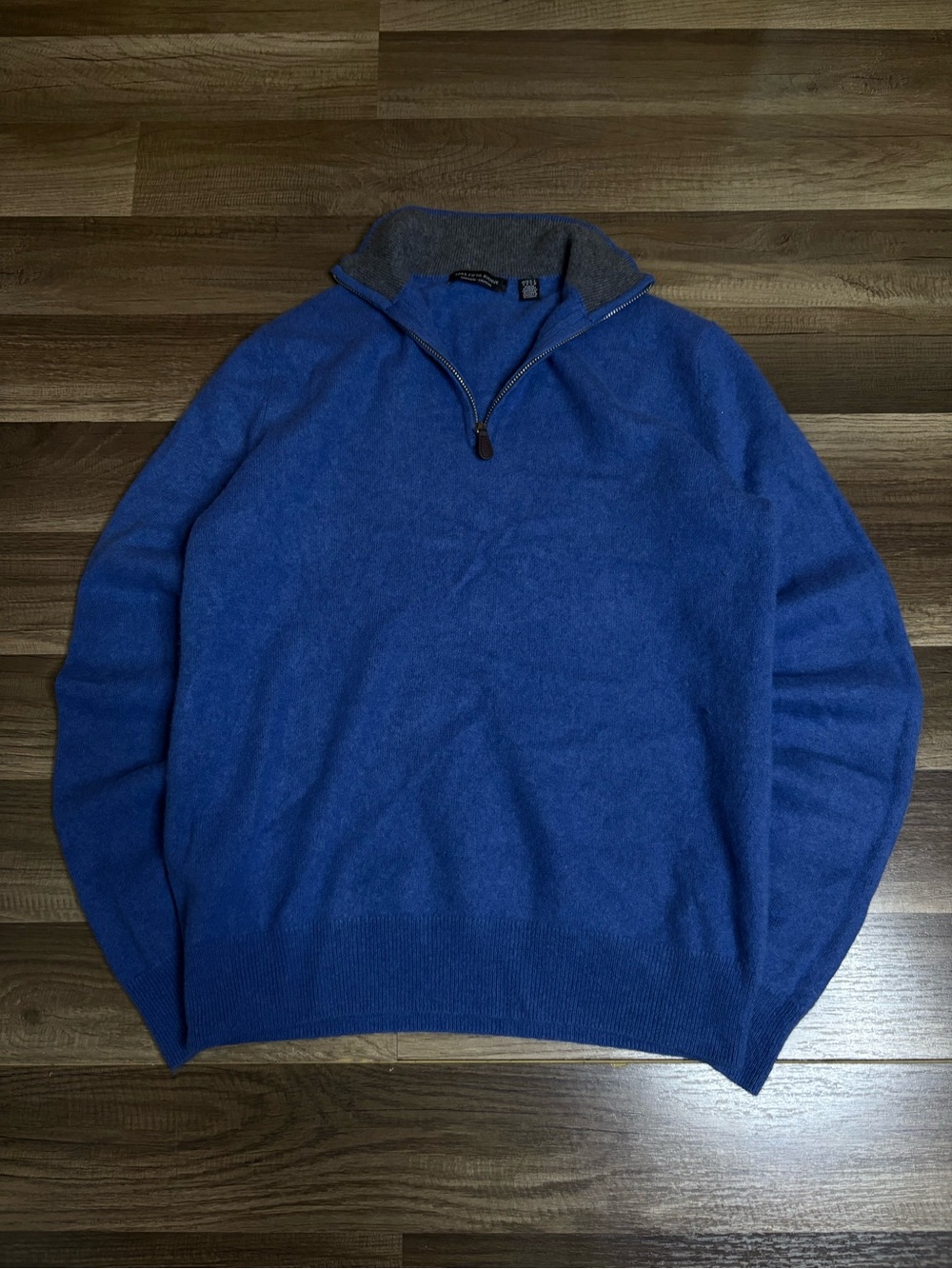 Saks Fifth Avenue Men's Blue Cashmere Knit Sweater 1/4 Zip Mock Neck Pullover S